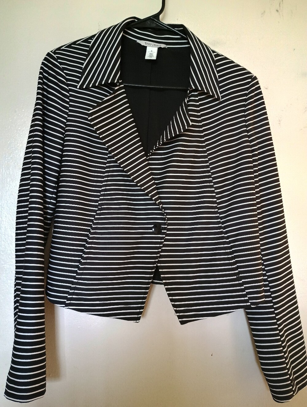 White House Black Market Black and White Striped Cropped Blazer Size 6